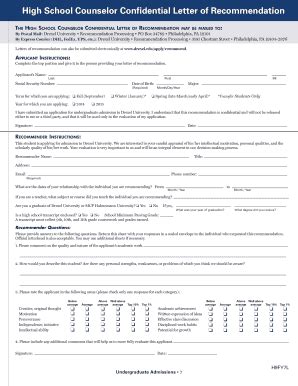 Fillable Online High School Counselor Confidential Letter of ...
