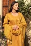 Buy Yellow Kurtachanderi Woven Kimkhab Round Neck Kurta Set For Women ...