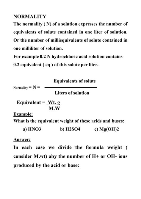 Image result for Normality Formula