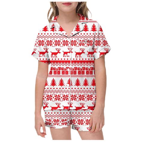 AJIWYH Girls Christmas Outfit,Cute Satin Pajamas for Girls Silk Button ...