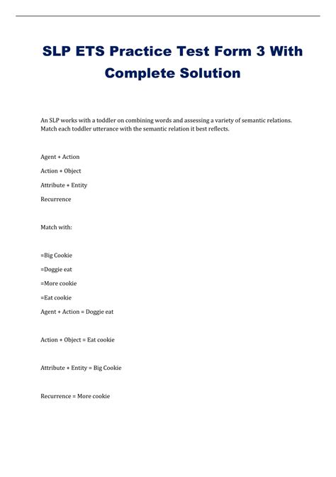 SLP ETS Practice Test Form 3 With Complete Solution - SLP ETS - Stuvia US