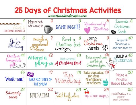 25 Days of Christmas Activities Advent Calendar - True Aim