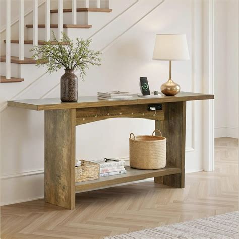 43" Console Table with Charging Station, Entryway Table 2-Tier Storage ...