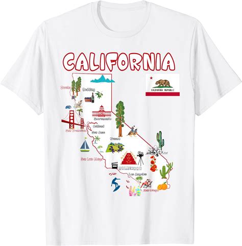 Map of California Landmarks, major cities, flag T-shirt T-Shirt - Walmart.com
