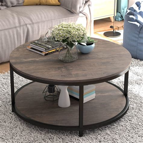 Amazon.com: Smuxee 31.5" Round Coffee Table, 2-Tier Espresso Wood ...