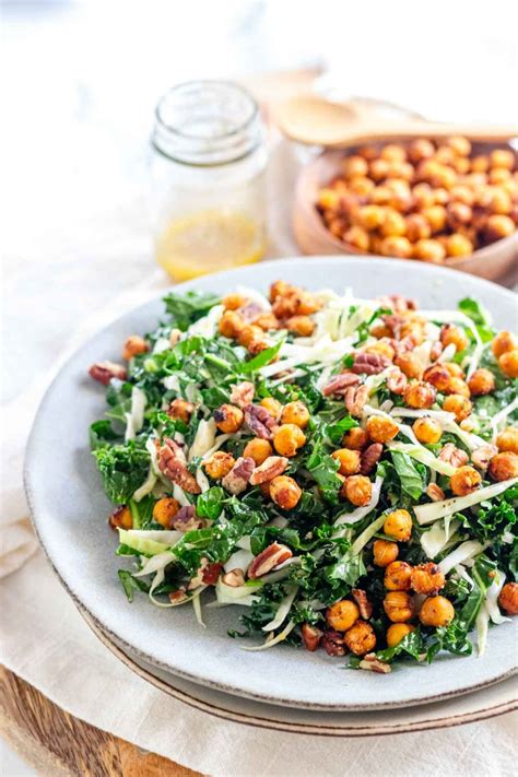 Kale Crunch Salad Recipe with Crispy Chickpeas - My Plant Based Bowl