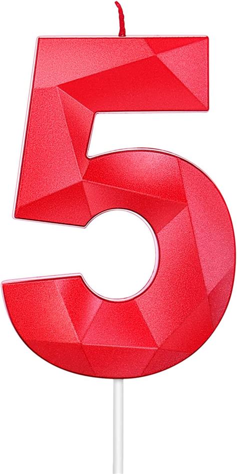 Buy Red Birthday Candles 3.93 Inches Extended Big Number 5 Candle 3D ...