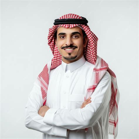 Confident Saudi Arabian Man Smiling in Traditional Thobe and Shemagh ...