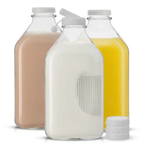 Amazon.com | JoyJolt Glass Milk Bottles with Lids and Pourer – 64 Oz, 3 ...