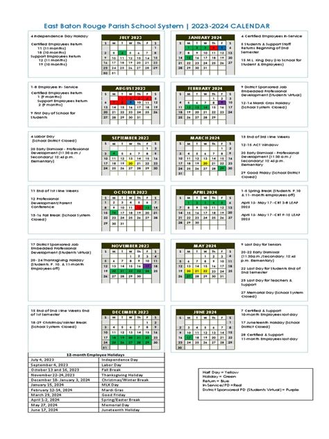 EBR Schools Calendar Holidays 2024-2025 [East Baton Rouge]