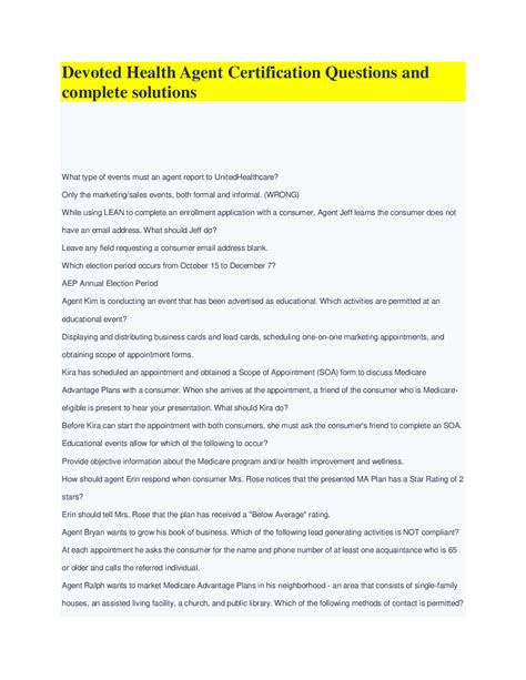 Devoted Health Agent Certification Questions and complete solutions ...