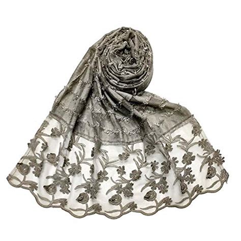 Buy Mean Zoom - Flower Work Hijab - Grey - Size - 75/185 CM at Amazon.in
