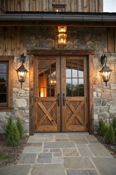 14+ Charming Farmhouse Double Front Door Ideas | House exterior, Rustic ...