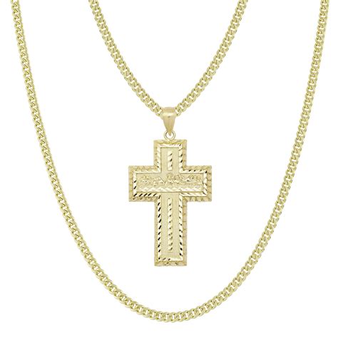Last Supper Textured Cross Pendant & Chain Necklace Set 10K Yellow Gold ...