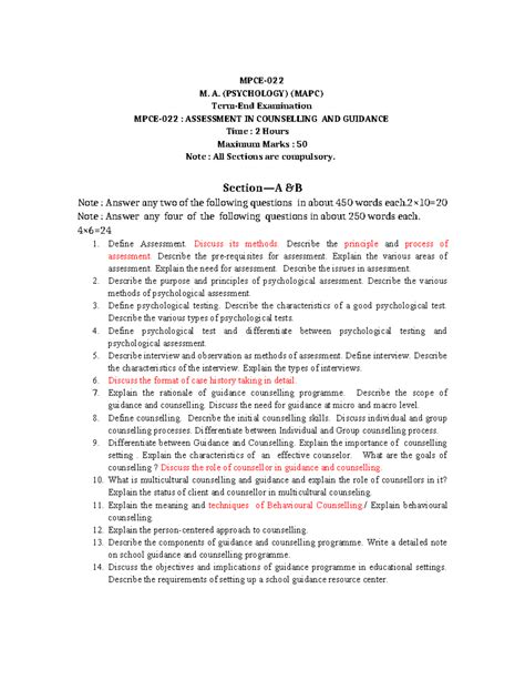 MPCE22 Important Questions for TEE: Assessment in Counseling & Guidance ...