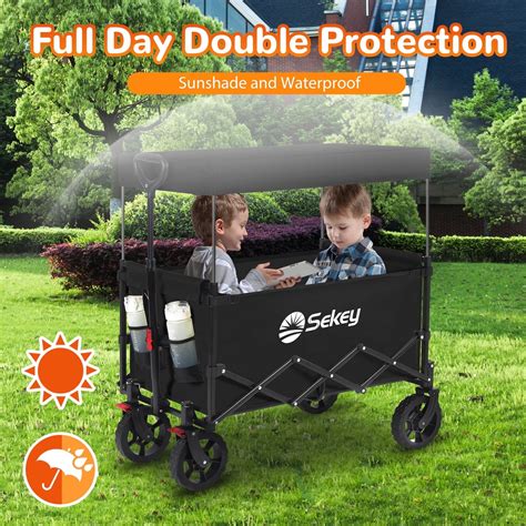 Sekey 250L Collapsible Wagon with Canopy, 330LBS Beach Foldable Wagon ...