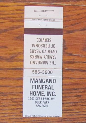 MANGANO FUNERAL HOME MATCHBOOK COVER: DEER PARK, NEW YORK EMPTY ...
