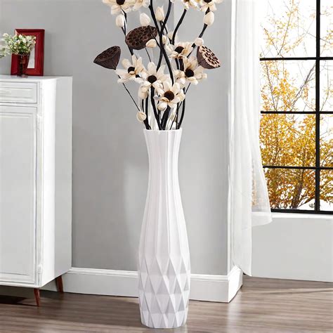 White Ceramic Floor Vase 24" Tall Flower Vase for Pampas Grass Modern ...