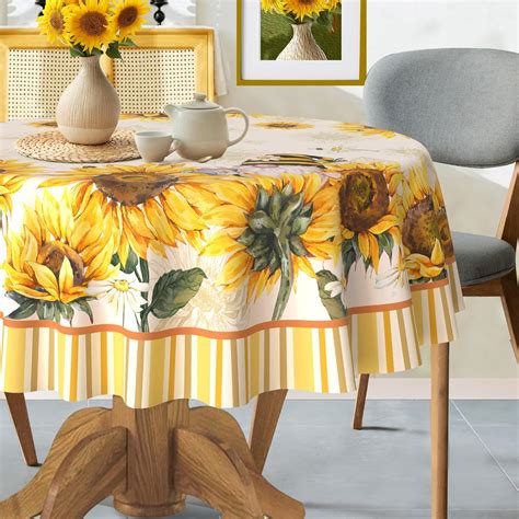 Amazon.com: Hexagram Sunflower Tablecloth 70x70 Inch Round Summer and ...