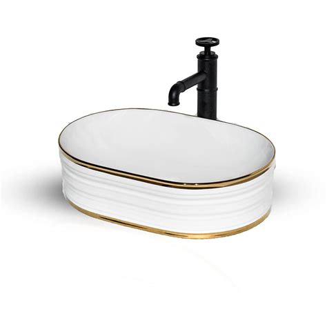 InArt Modern Table Top Wash Basin 47 x 32 CM White Gold Design DW219 ...