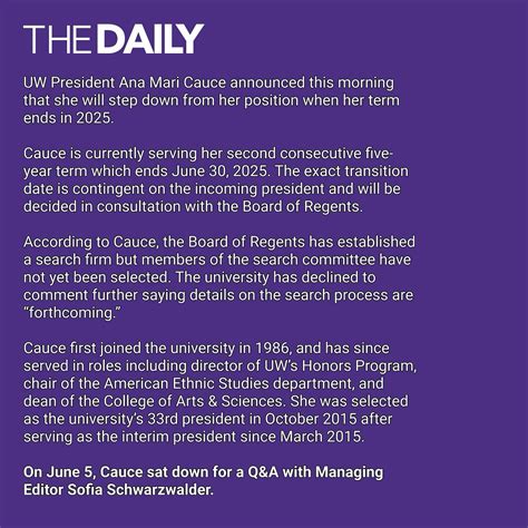 The Daily UW | [BREAKING] UW President Ana Mari Cauce announced this ...