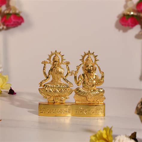 Metal Jay Lakshmi Ganesh Ji Brass Finished Idol Standable Statue Plate ...