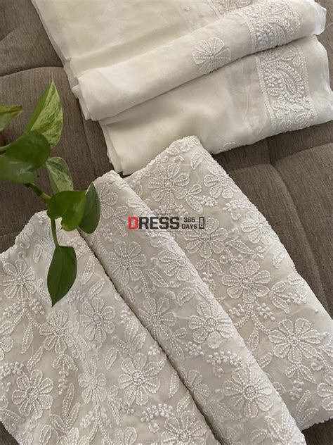 Ivory White Pearl Chikankari Work Suit – Dress365days