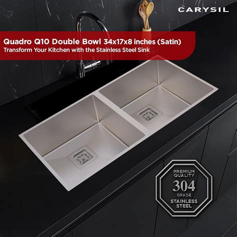 Carysil Micro Radius R10 Double Bowl Stainless Steel 34x17x8" Satin ...