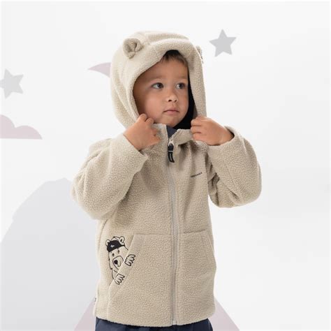Kids’ Fleece Jacket - MH 500 Beige - Linen beige - Quechua - Decathlon