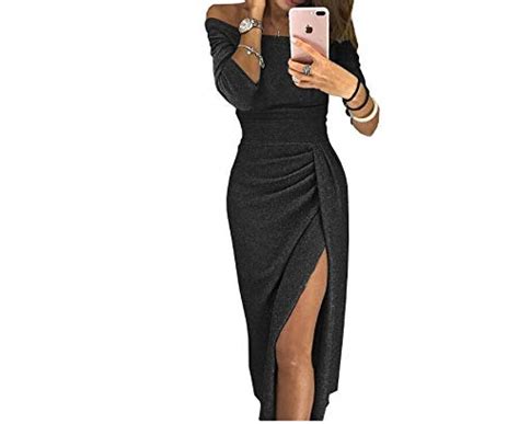 SOLEDI® S-3XL Winter Dress Women Sexy Club Shiny Slit Push up Slash ...