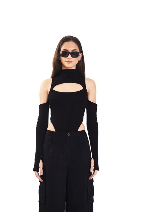 Buy Black Ribbed Two Way Bodysuit | BonkersCorner