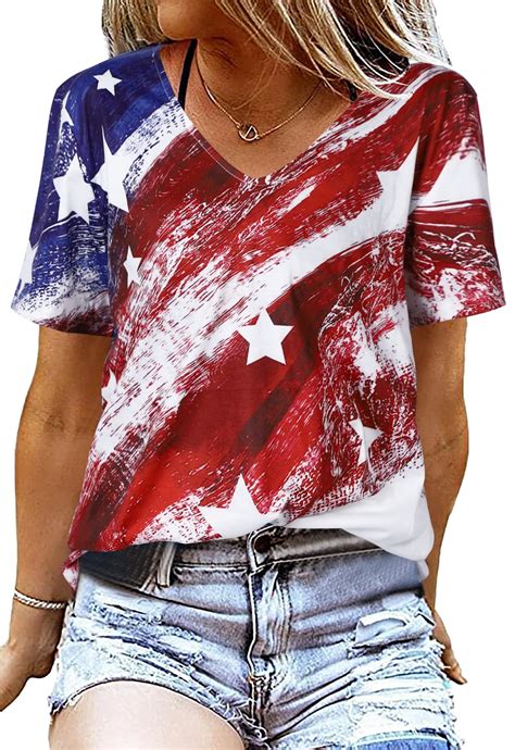 MOUSYA Womens Patriotic Graphic Tees American Flag T-Shirt 4th of July ...