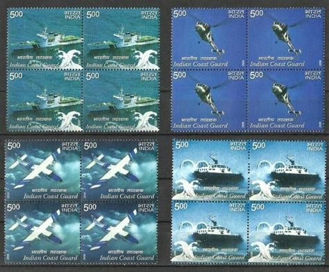 India 2008 Indian Coast Guard Helicopter Aviation Ship Aircraft Stamps ...