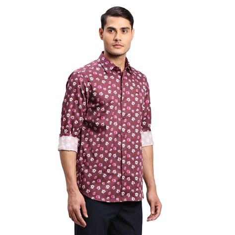 Men Maroon Regular Fit Print Cotton Full Sleeve Shirts – MyRaymond