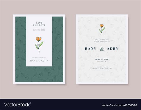 Simple beautiful wedding card with flower pattern Vector Image