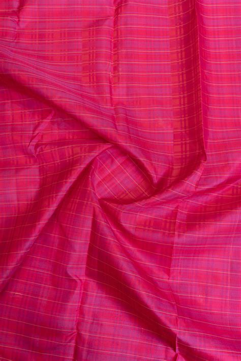 Magenta and peach Zari checks pure Kanchipuram silk saree | Clio Silks