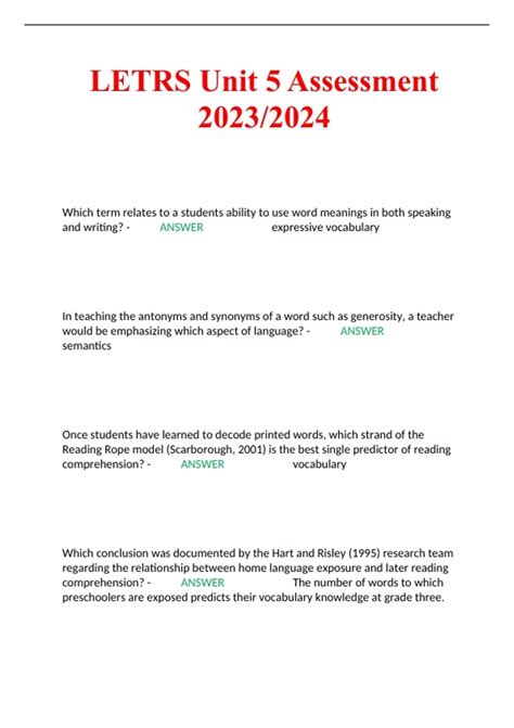 Letrs Unit 5 Assessment