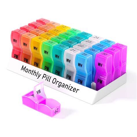 Zoksi Compact Monthly Pill Organizer and Daily Dispenser, Morning and Night, 30 Day Case with 32 ...