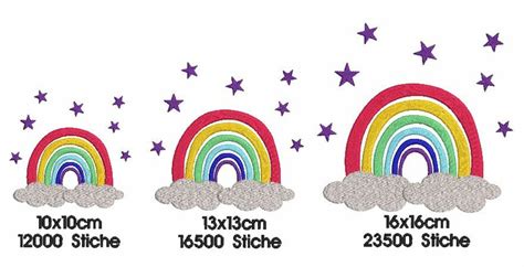 Stickdatei Regenbogen auf der Wolke Vollstick SET verschiedene Größen