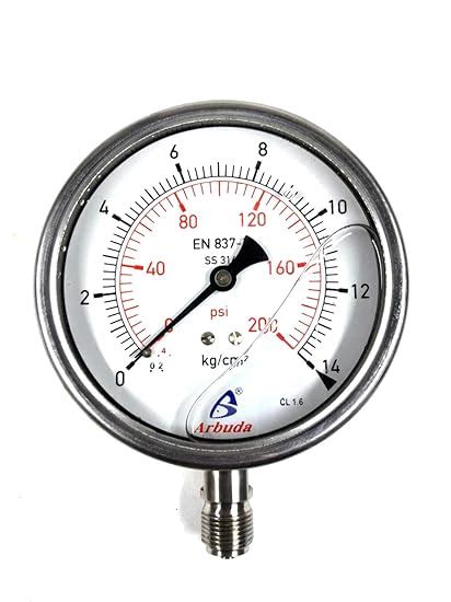 Arbuda Economical Pressure gauge,4" Dial, Stainless Steel 304,Glycerine ...