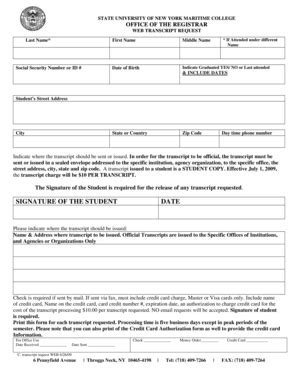 Fillable Online sunymaritime Transcript Request Form - SUNY Maritime ...