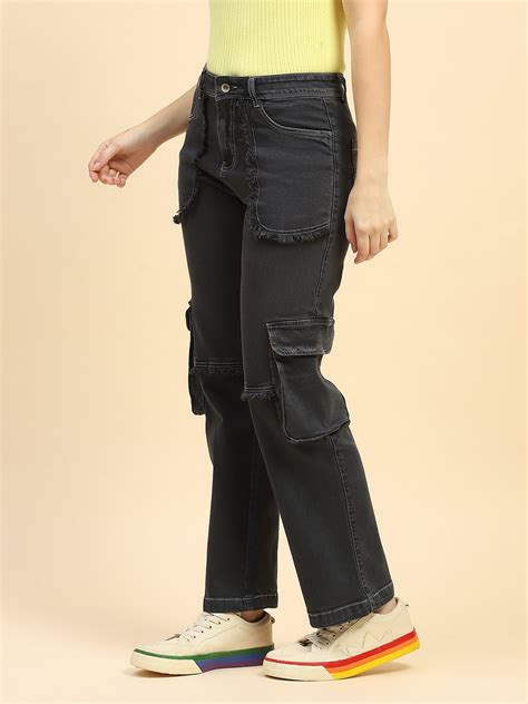 Charcoal Solid Cotton Blend Cargo Jeans – Global Republic