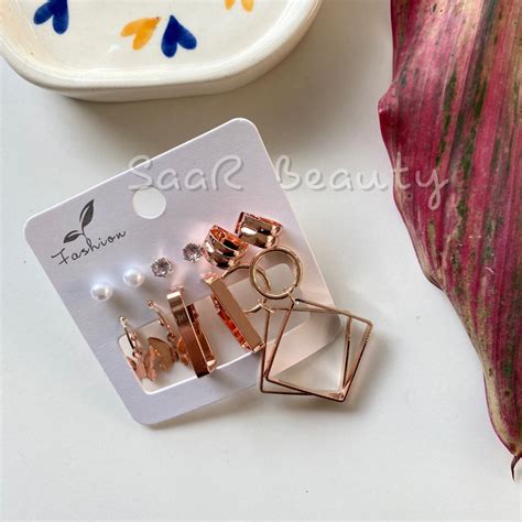 PAIR OF 6 ROSE GOLD BUTTERFLY STUDS AND ROSEGOLD SQUARE HOOPS EARRINGS ...