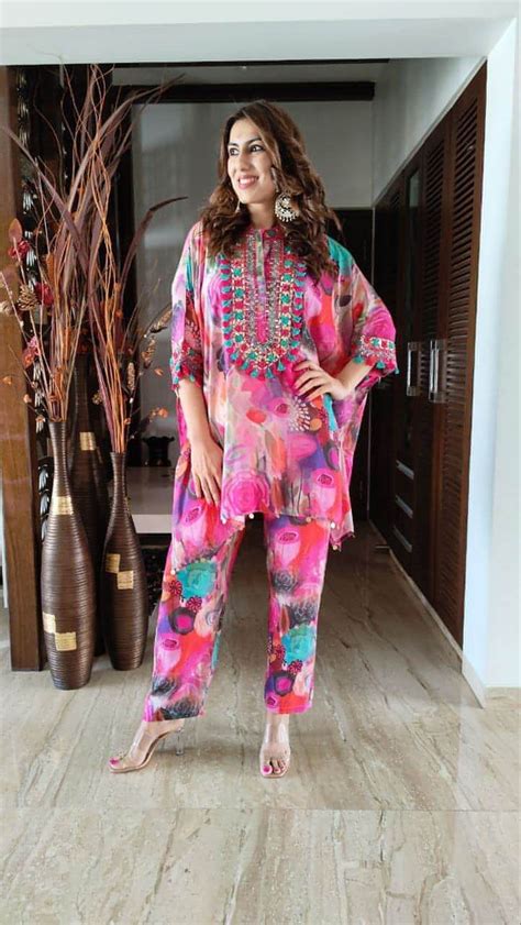 Co ord Set - Pink Heavy Neck Kaftan Co ord Set -Indowestern Co ord set ...