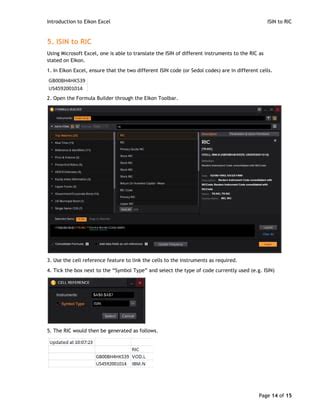 Eikon Refinitiv Excel Basics 的图像结果