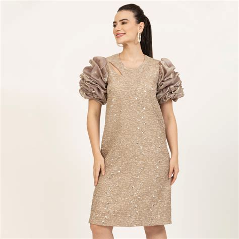 Buy Beige Bubble Sleeves Office Wear Dresses for Women Online