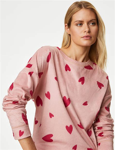 Buy Fleece Heart Print Pyjama Set at Marks & Spencer