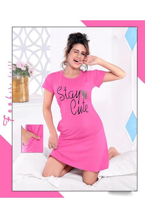 Women Cotton Long Tshirt Pink Nighty – Stilento