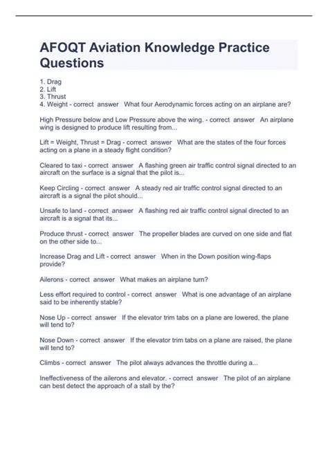 AFOQT Aviation Knowledge Practice Questions with complete solution 2023 ...