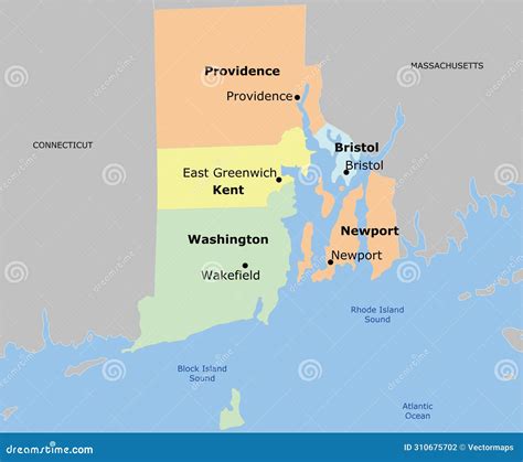 Rhode Island County Map with 5 Counties Stock Vector - Illustration of ...